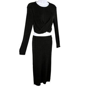 NWT Sincerely Jules Womens L Black Twist Front Crop Top Slinky Midi Skirt Set
